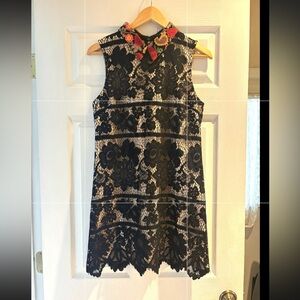 Endless Rose Black Lace Dress with colorful Floral embroidered collar size M